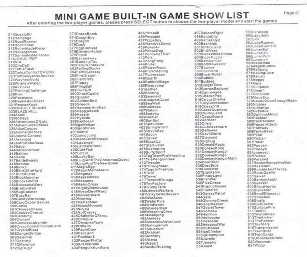 retro mini game list